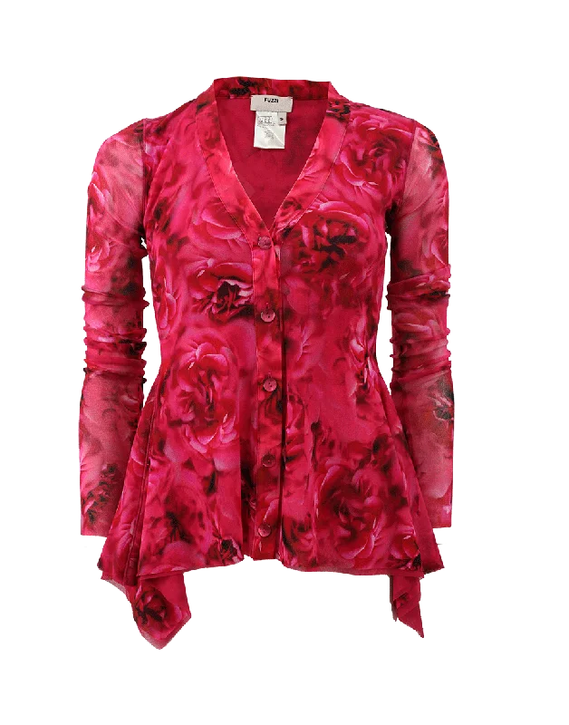 Peplum Rose Print Cardigan