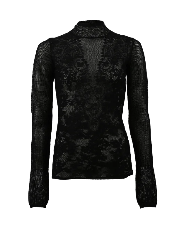 Knit Jacquard Sheer Turtleneck