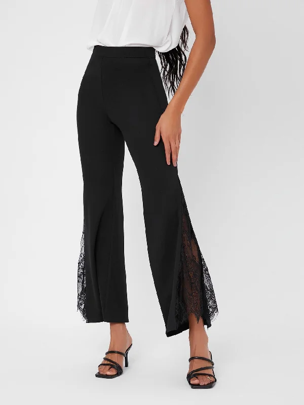 Elegant Plain Contrast Lace High Waist Long Womens Pants