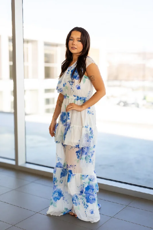 NEW ADELAIDE FLORAL MAXI (WHITE - BLUE)