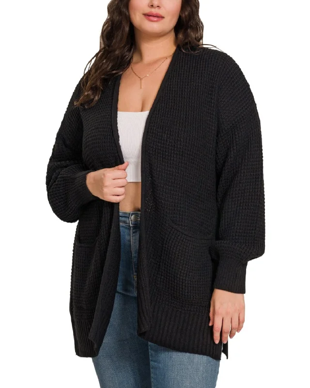 Zeanna Plus Waffle Cardigan Sweater - Tw-2734Xs