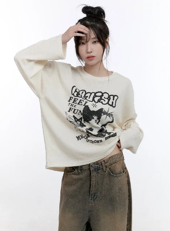 Oversized Graphic Long Sleeve T-Shirt CO418