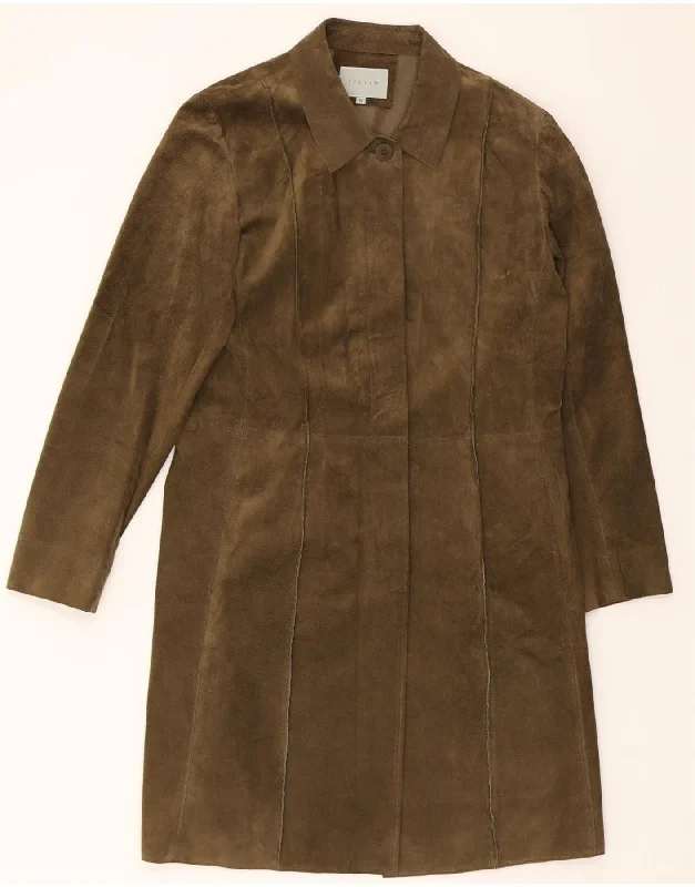 JIGSAW Womens Suede Coat UK 12 Medium Brown Leather