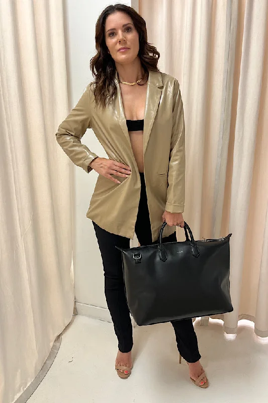 NEW CHRISTINE FAUX LEATHER BLAZER (MOCHA)