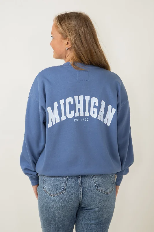 1897 Active Michigan Lake Life Fleece Sweatshirt for Women in Cream/Blue | GT878-CREAM/BLUE