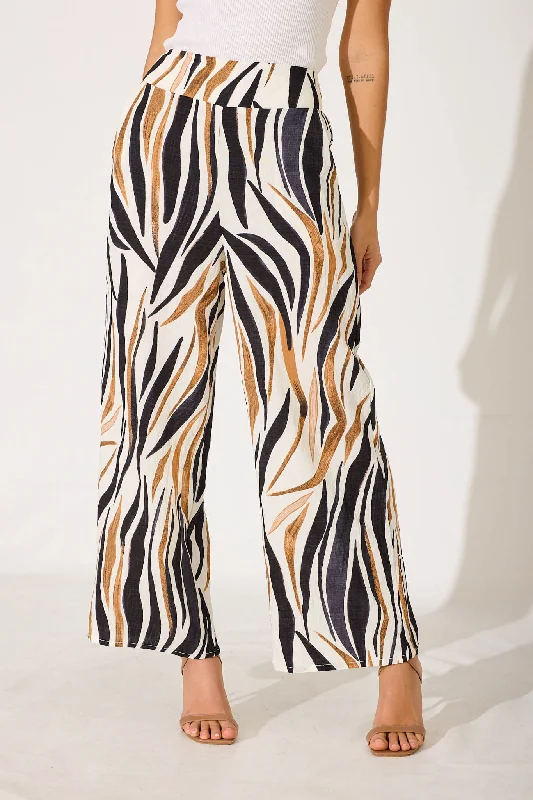 Macksville Pant In Cream With Brown And Black Print