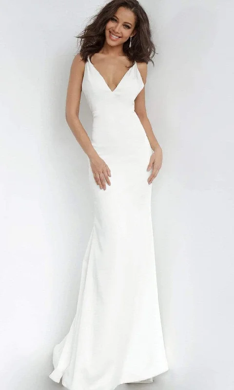 Jovani - 67857 Plunging V-neck Satin Trumpet Dress With Open Back