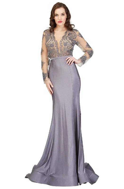 Cecilia Couture - 1405 Floral Lace Plunging V-Neck Mermaid Dress