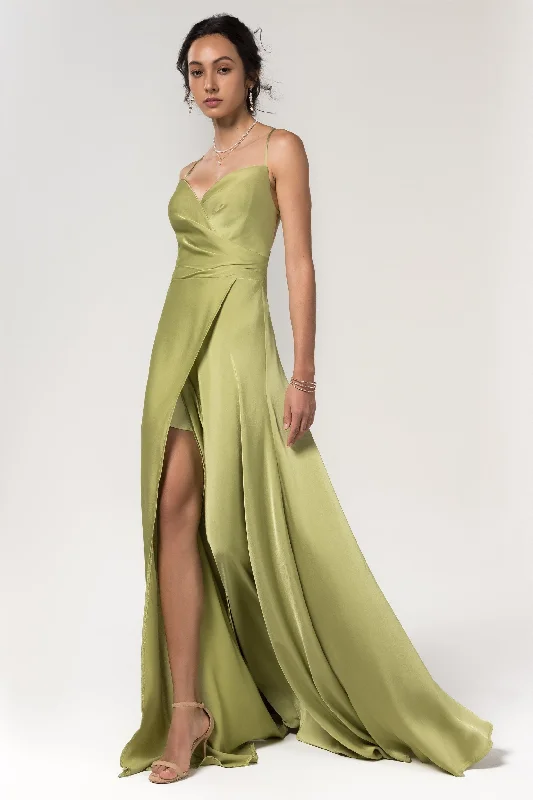 A-Line Floor Length Luxe Satin Bridesmaid Dress Formal Dresses CB0579