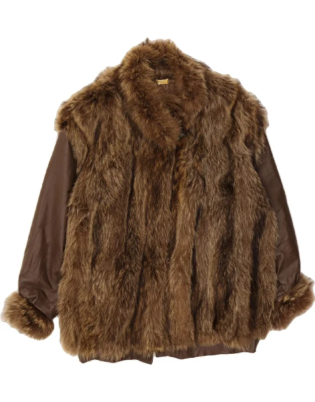 VINTAGE Womens Faux Fur Jacket UK 16 Large Brown