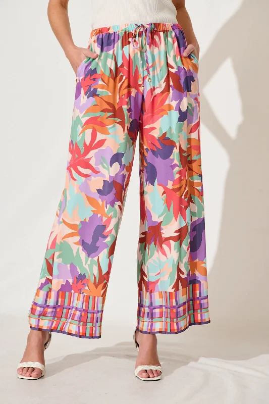 Romeo Pant In Bright Multi Leaf Print