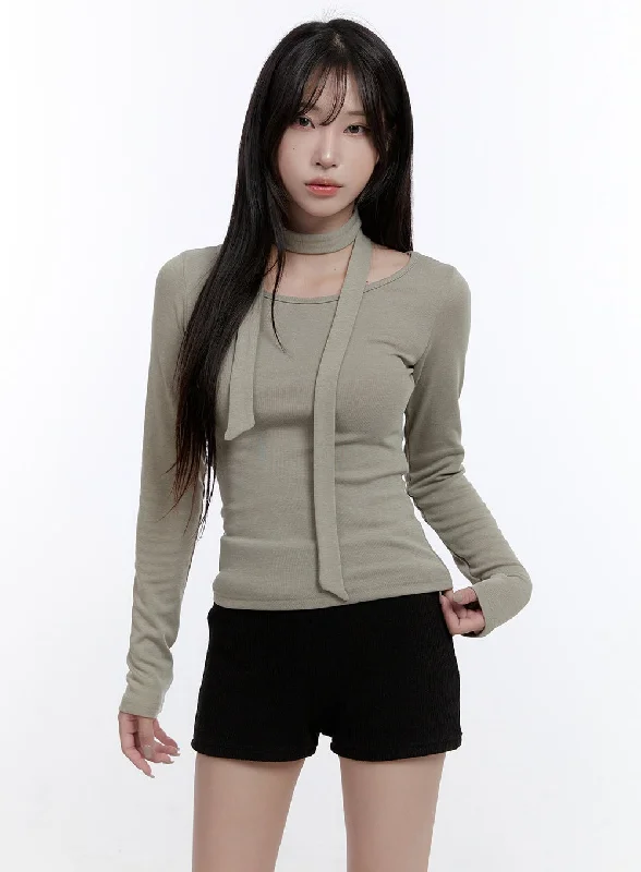 Elegant Long-Sleeve Muffler Top CO418