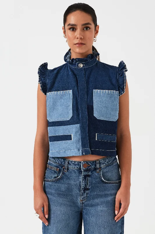 Pablo Vest in Patched Denim