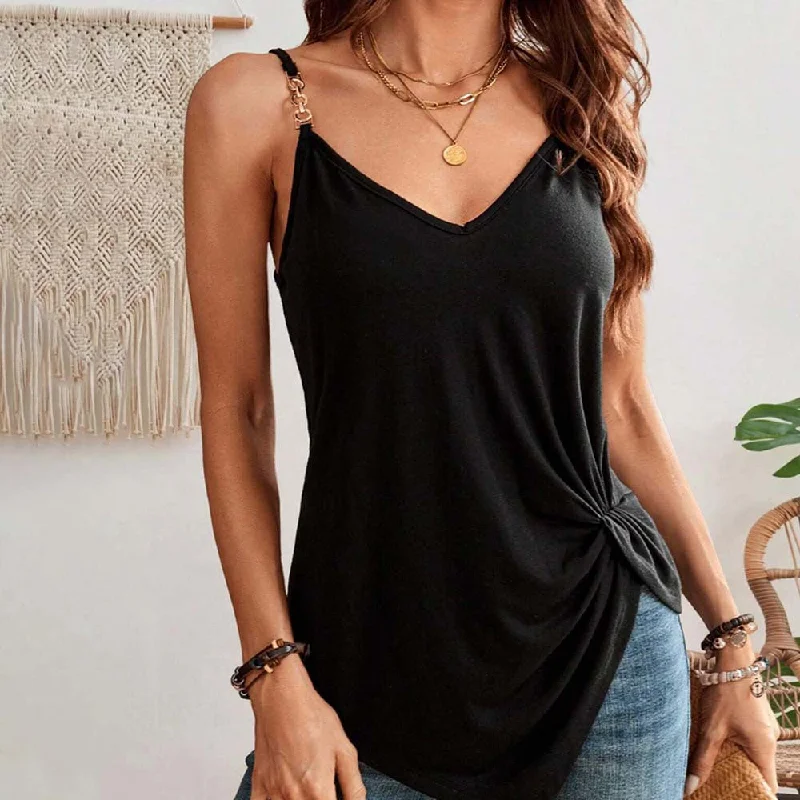 Sexy V-Neck Shoulder Straps Side Twisted Cami Tops Wholesale Womens Clothing N3824070500020