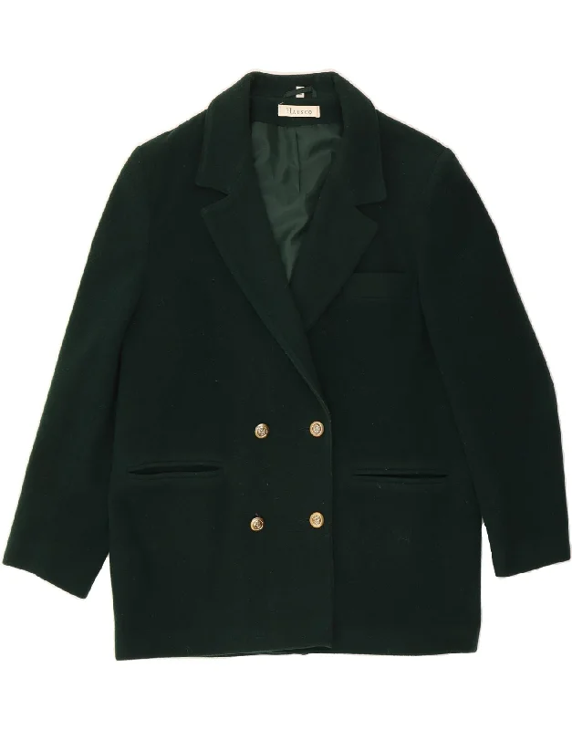 HAUSCO Womens Overcoat UK 14 Large  Green Wool