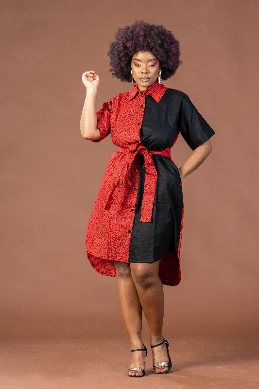 Joey Ankara Midi Dress | Red and Black African Print