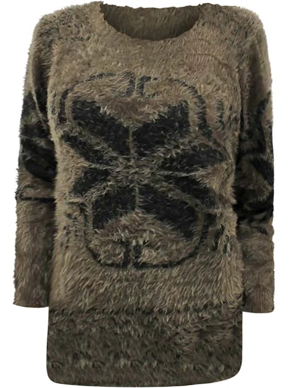 Snowflake Pattern Fuzzy Eyelash Knit Sweater