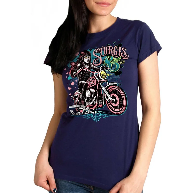 2025 Sturgis Women's Motorcycle Rally Pink Lady Navy Ladies T-Shirt