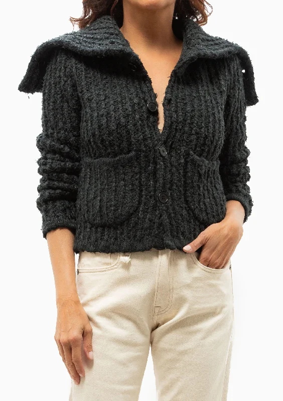 High Neck Shrunken Cardigan | Washed Black