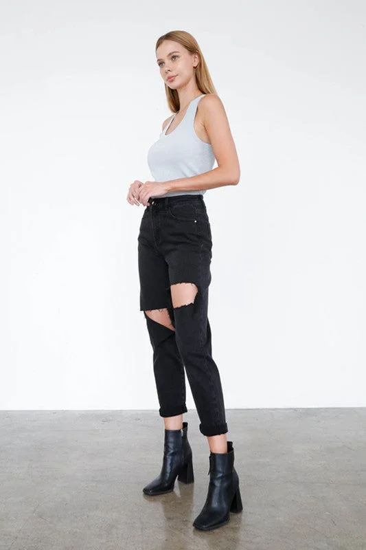 High Rise Distressed Ankle Jeans