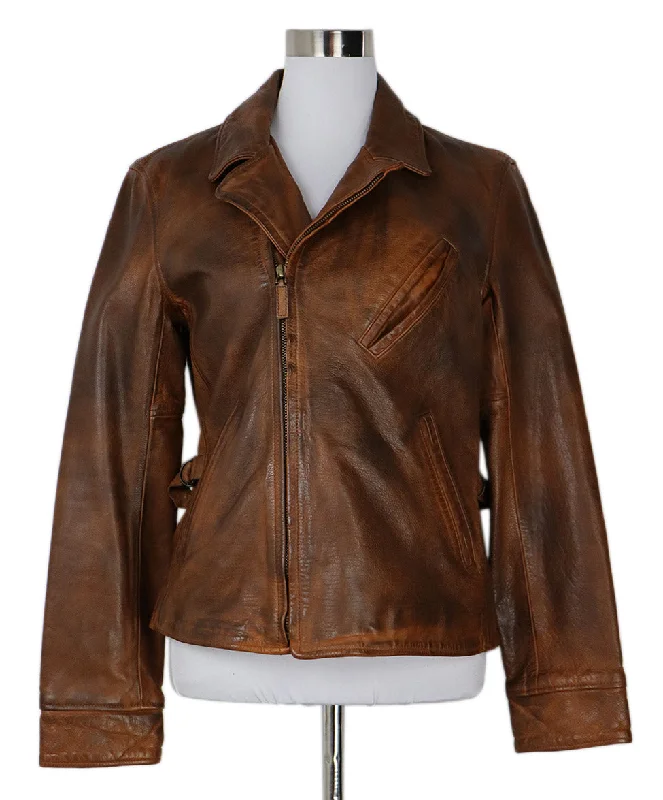 Polo Brown Distressed Leather Jacket sz 6