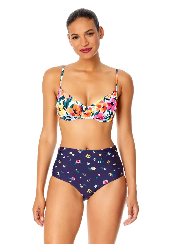 Women's Gradient Floral Shirred Underwire Bikini Swim Top