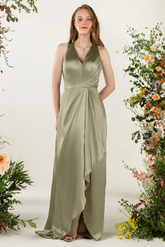 Sheath Sweep Luxe Satin Bridesmaid Dress Formal Dresses CB0499