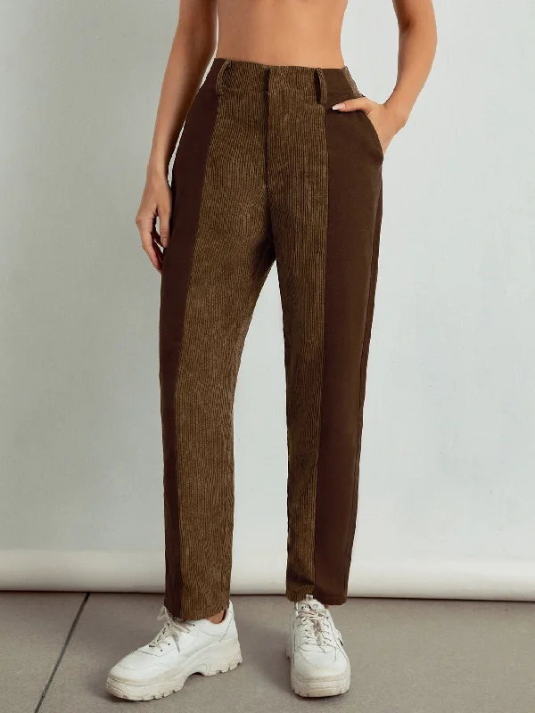 Casual Colorblock Pocket High Waist Long Women Pants