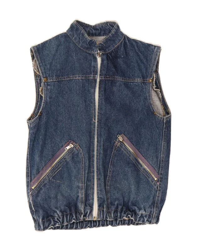 VINTAGE Womens Denim Gilet UK 12 Medium Blue