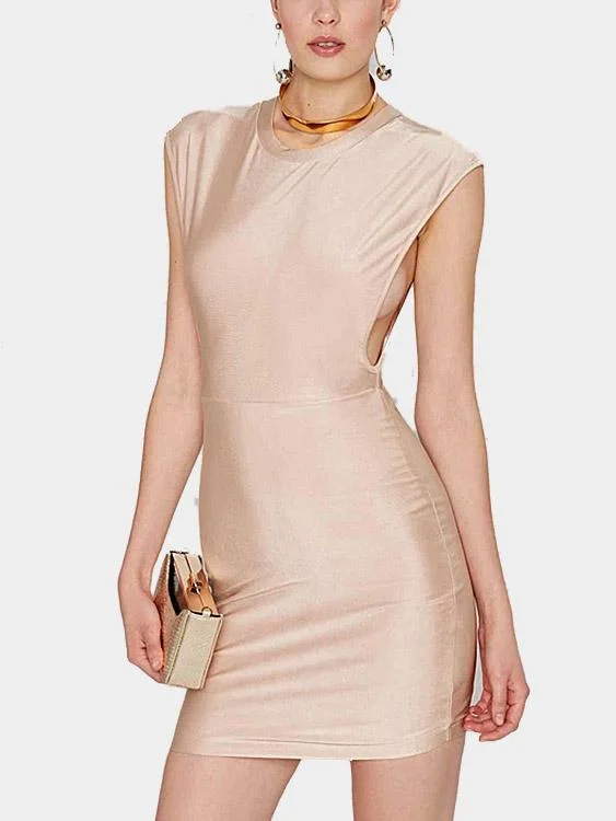 Wholesale Rose Crew Neck Sleeveless Plain Mini Dress