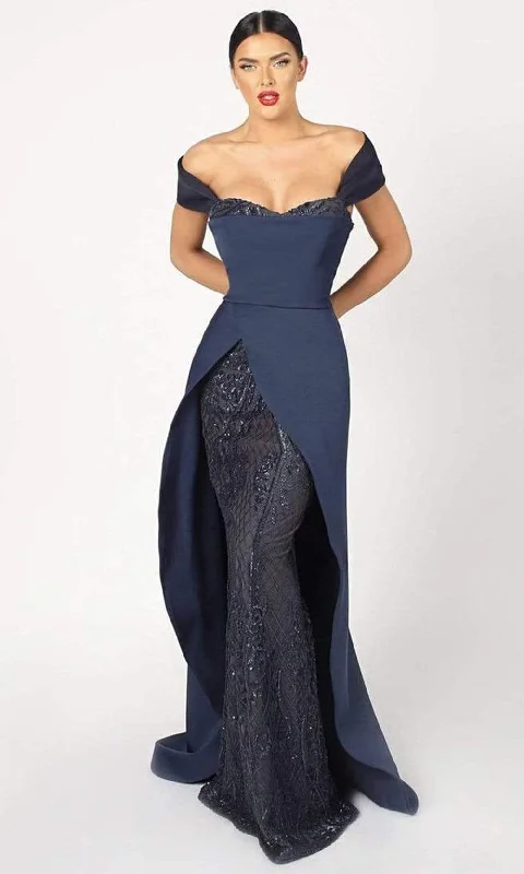 Nicole Bakti - 7029 Off-Shoulder Trumpet Dress With Overskirt