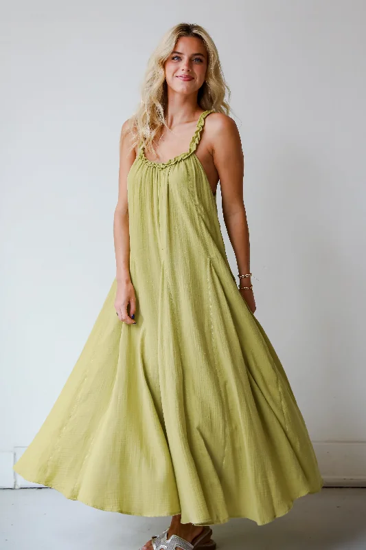 FINAL SALE - Pleasantly Perfect Lime Linen Maxi Dress