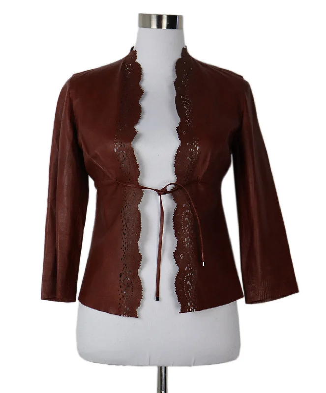 Gucci Burgundy Leather Cutwork Jacket sz 4