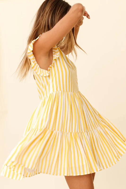 Louise Cap Sleeve Shift Dress Yellow Stripe