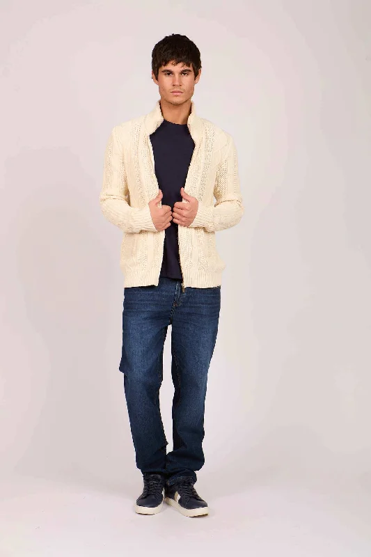 Men Regular Fit Cardigan - Off Off White