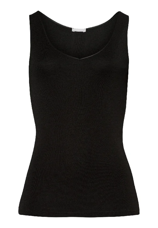 Woolen Silk W Wool And Silk V-Neck Tank Top | Black 71416-018