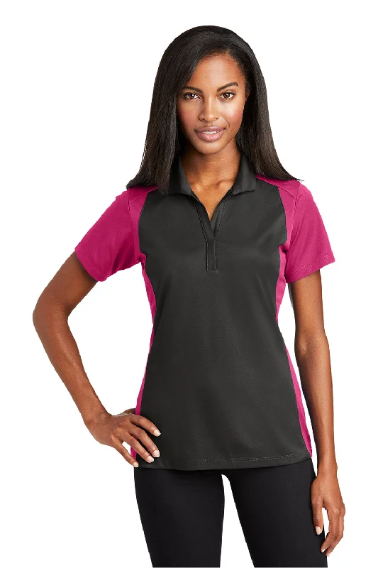 Sport-Tek Womens Sport-Wick Moisture Wicking Short Sleeve Polo Shirt - Iron Grey/Raspberry Pink - Closeout