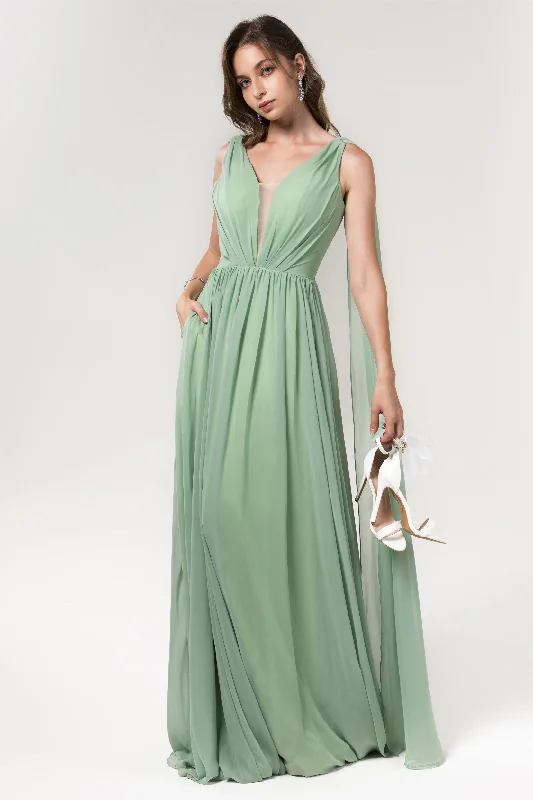 A-Line Floor Length Chiffon Bridesmaid Dress Formal Dresses CB0565