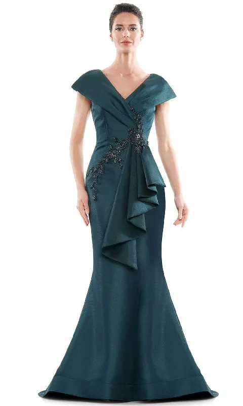 Marsoni by Colors - Cap Sleeves Pleated Front Mermaid Gown MV1086