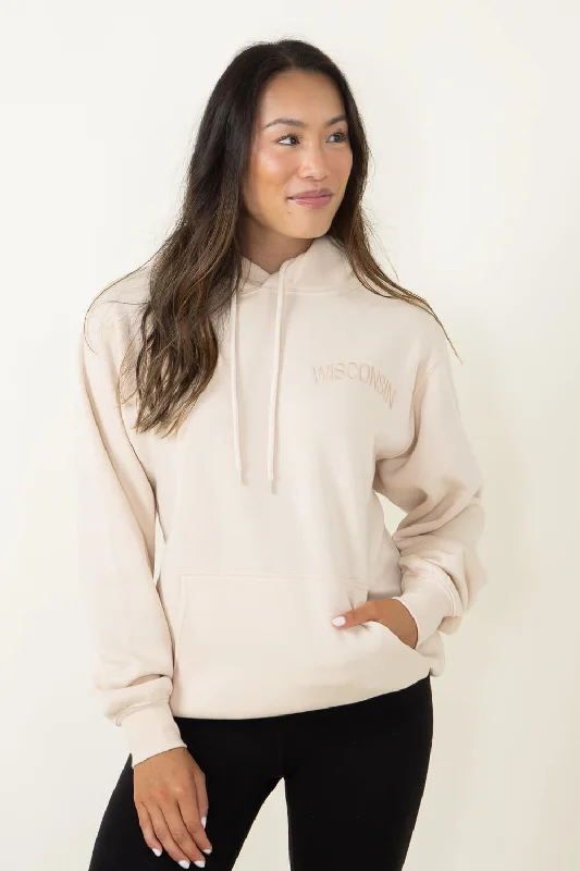 1897 Active Wisconsin Embroidered Hoodie for Women in Cream | JT082-WI-CREAM