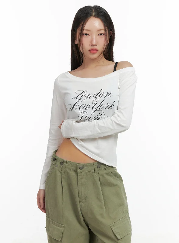 Comfy Lettering Off Shoulder Top CO417