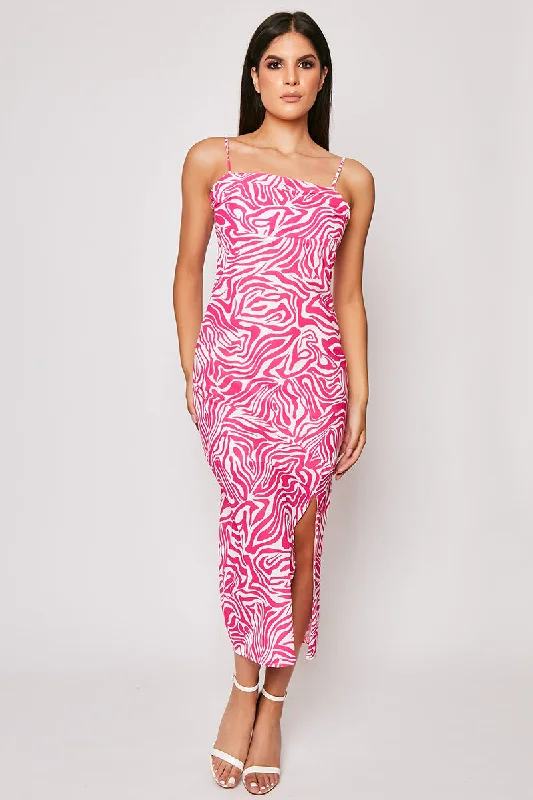 Indiyah - Fuschia Zebra print Side Slit Midaxi Dress