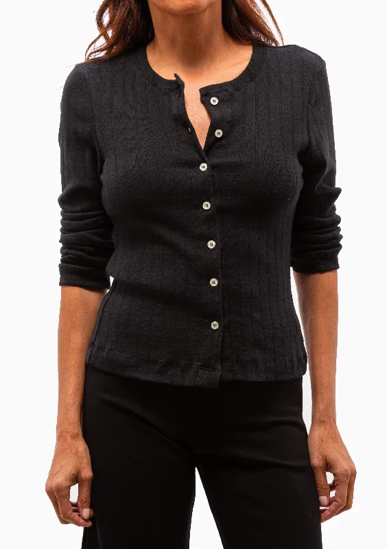 Pointelle Classic Crew Cardigan | Black