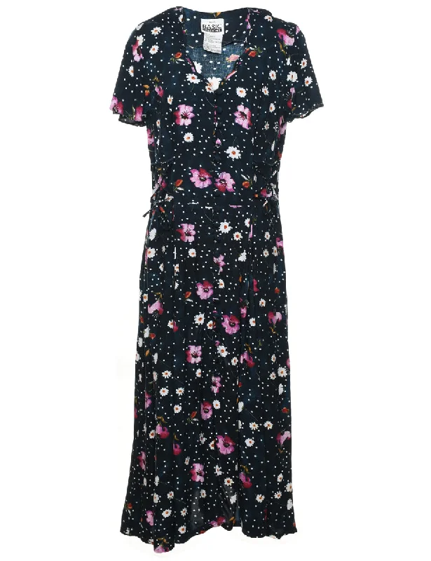 Black Floral Print Maxi Dress - M