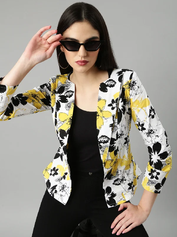 Women Yellow Printed Blazer