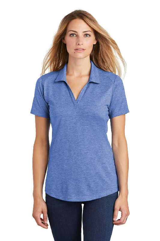 Sport-Tek Womens Moisture Wicking Short Sleeve Polo Shirt - Heather True Royal Blue