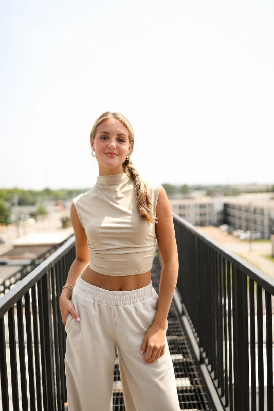 Sleek Style Funnel Neck Top - Sand