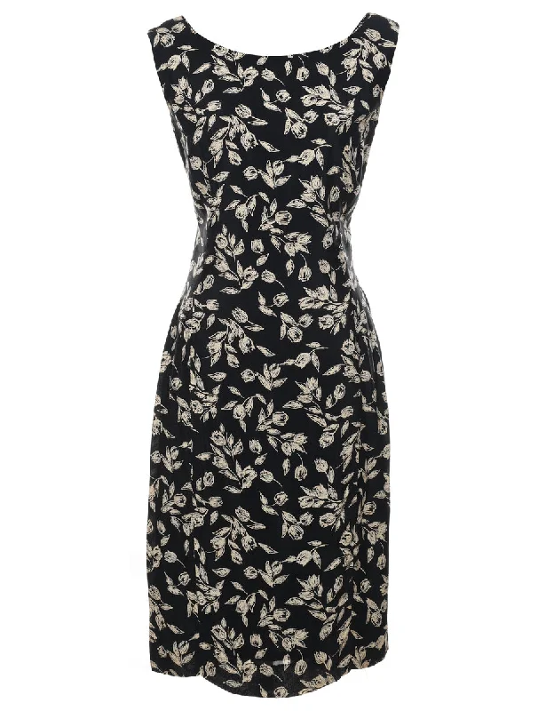 Black Floral Print Dress - S