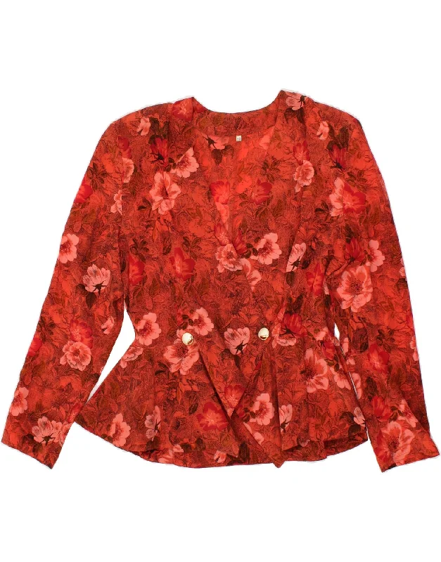 VINTAGE Womens Double Breasted Blazer Jacket IT 50 XL Red Floral Silk