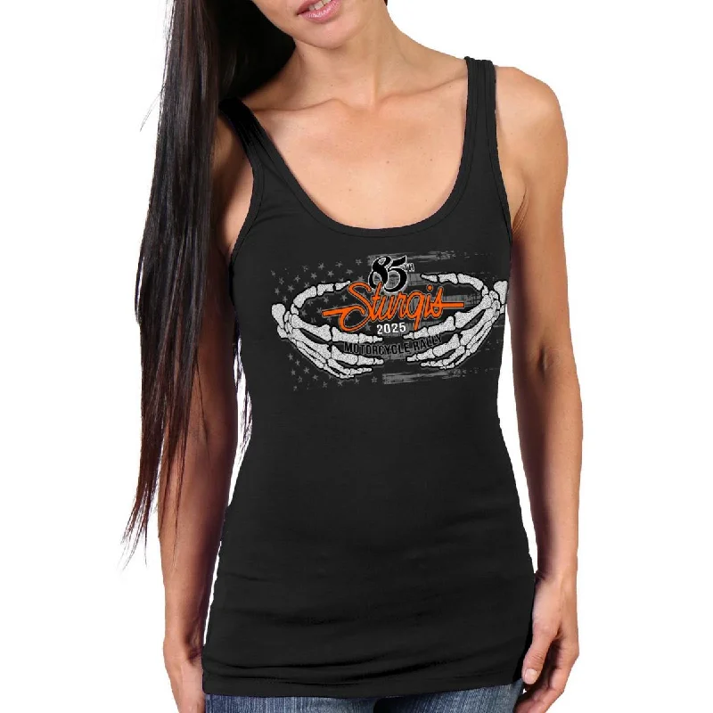 2025 Sturgis Women's Motorcycle Rally Skeleton Hands Ash Ladies Tank Top